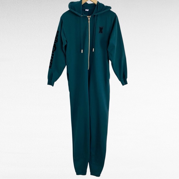 Forever Savage X Fenty | Hunter Green Hooded Showgirl Comfy Jumpsuit Onesie - Picture 4 of 7